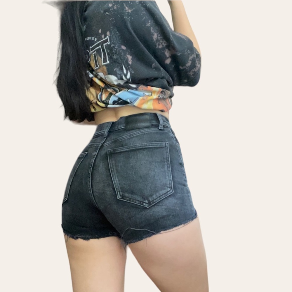 Denim Forum Black Wash High-Rise Jean Shorts